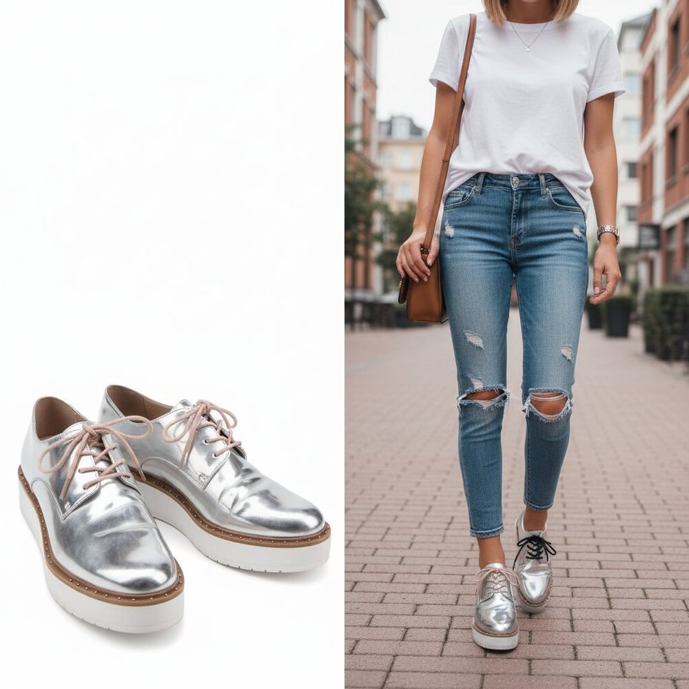 Chinese Laundry Silver Metallic Platform Oxfords
